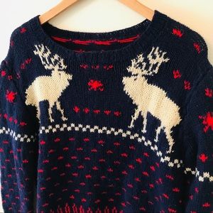 Sweaters - Handknit moose elk sweater navy women’s L deer Sweaters - Handknit moose elk sweater navy women’s L deer